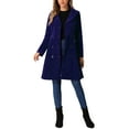 thumbnail image 2 of Abrigo de terciopelo A-line para mujer Inspire Chic, de doble botonadura, con cuello alto, abrigo de invierno de longitud media, M azul oscuro, 2 of 6