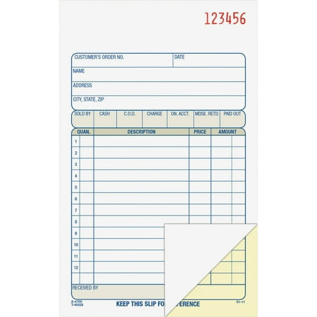 Adams Sales Order Book, 2-Part Carbonless Forms, 4-3/16 x 7-3/16 in, White/Canary, 50 Sets