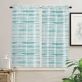 thumbnail image 2 of Teal Striped Kitchen Curtains 63 Inch Length, Farmhouse Curtains & Drapes, Watercolor Teal White Stripes Rod Pocket Window Curtains for Living Room/Bedroom/Bathroom, 42" x 63", 2 Panels, 2 of 5
