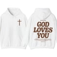 thumbnail image 2 of God Loves You Hoodie, John 3:16 Bible Verse Hoodie, Christian Faith Pullover with Cross, Religious Graphic Sweatshirt, Inspirational Streetwear, 2 of 5
