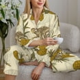 thumbnail image 5 of Xecao Monkeys and Pinealpples Print Women Pajamas Set Soft Sleepwear Pjs long Sleeve Button Down Nightwear with Long Pants, 5 of 6