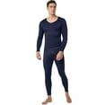 thumbnail image 2 of Men's Winter Thermal Underwear Set, Fleece-Lined Thin V-Neck Cationic Top and Pants, Seamless Quick-Warming Base Layer For Cold Weather,Navy,L, 2 of 5