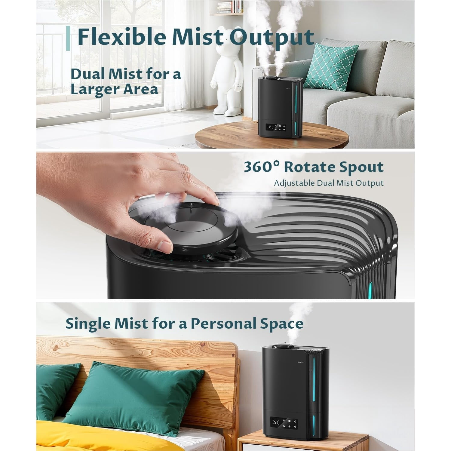 6L Humidifiers for Bedroom Large Room & Essential Oil Diffuser, Ultrasonic Top Fill Cool Mist Humidifiers for Baby, Plants, Nursery Last up to 60 Hours, Smart Humidistat Control, Quiet, Black