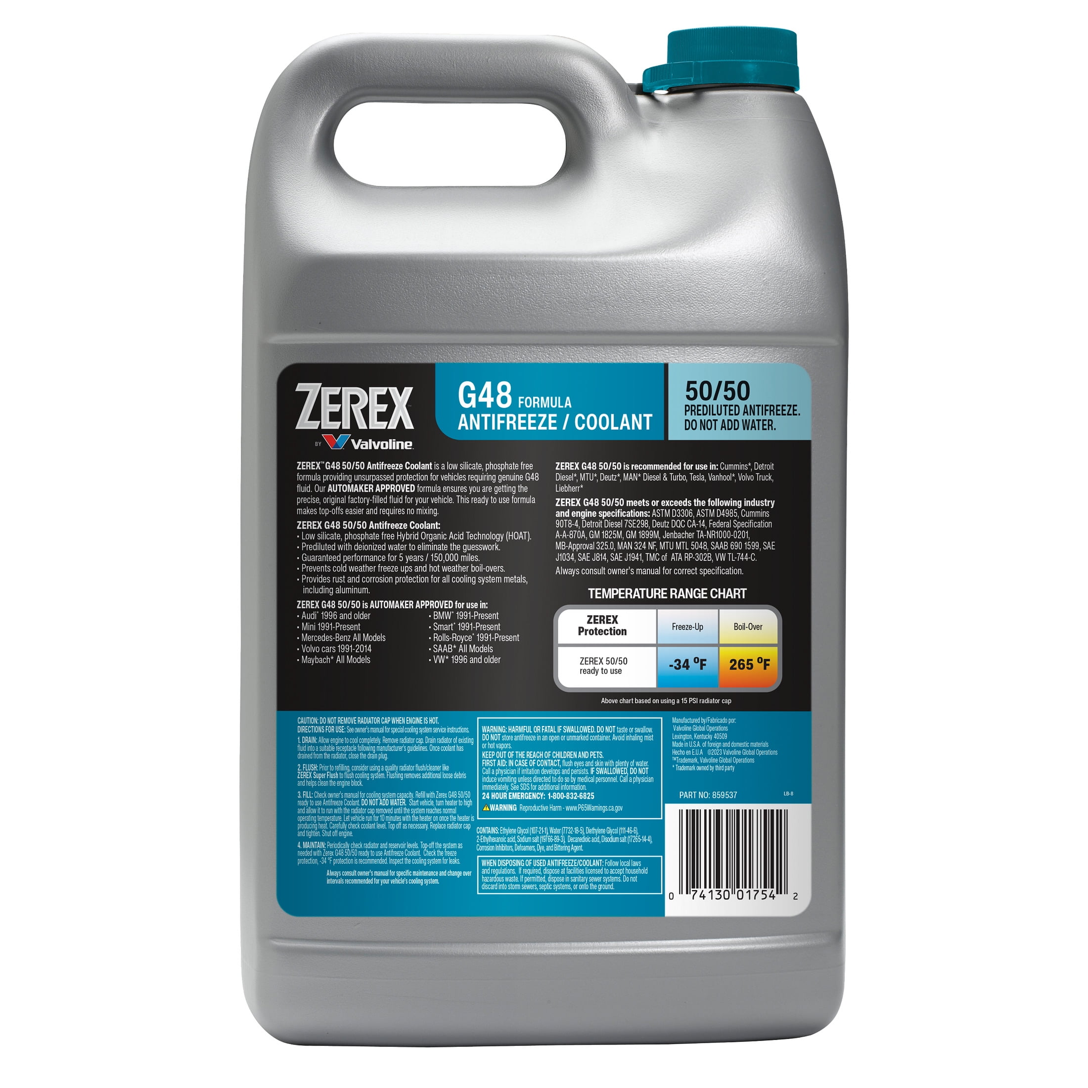 Zerex G48 Antifreeze Coolant 50/50 Ready-to-Use 1 Gallon