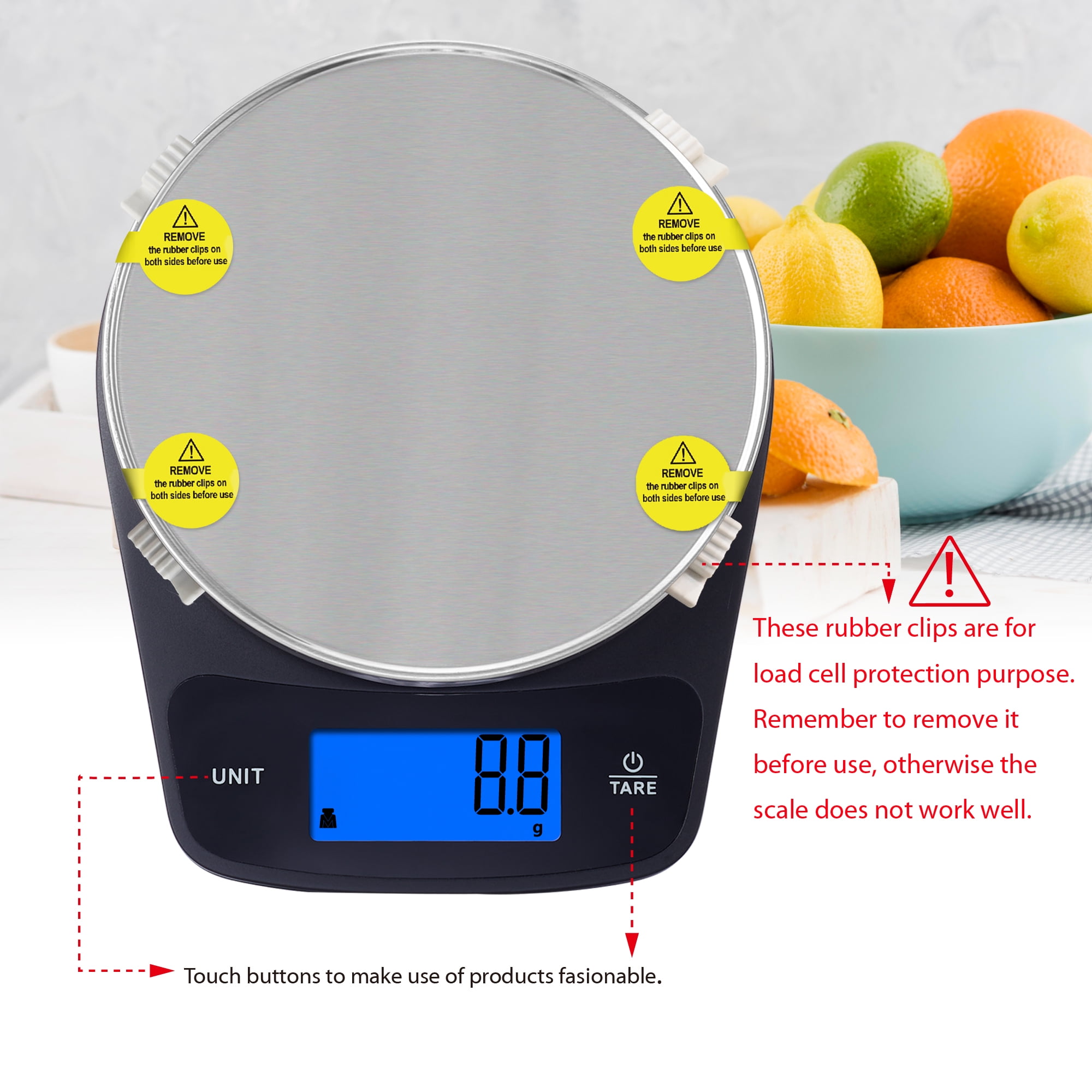 Mainstays Waterproof Digital Kitchen Scale with Blue Backlit, Black