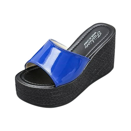 

Lhked Matsu Heel Thick Sole Slope Heel Women s Shoes Breathable Slip-on Beach Sandals Summer Comfort Sandals Mother s Day Gifts& Blue