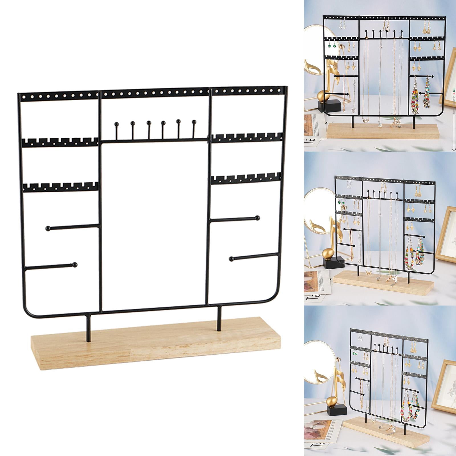 Jewelry Organizer Holes with Wood Base Multi Tiers Metal Hanging Holder Jewelry Tree for Earrings Necklace Girls Gift Women