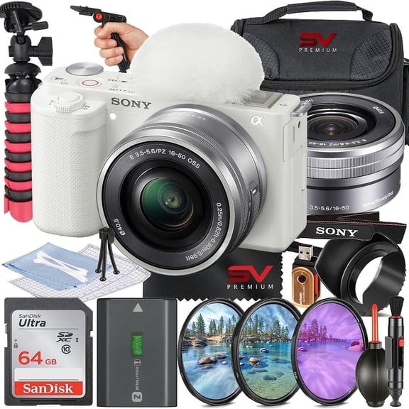 Sony ZV-E10 II Mirrorless Camera (White) with 16-50mm Lens   64GB Memory Card   Tripod   SV Premium Accessory Bundle (International Version)