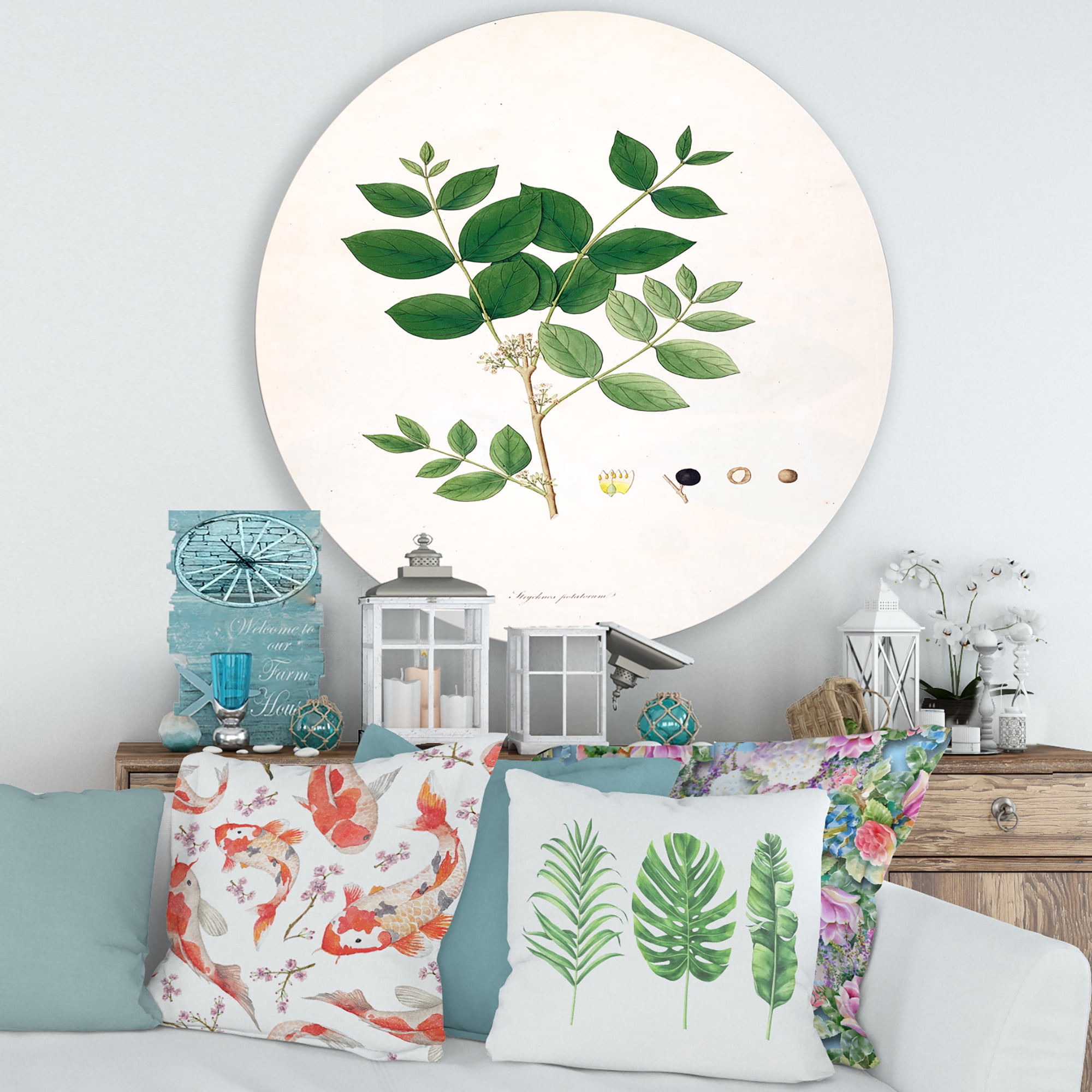 Designart 'Ancient Botanicals VI' Farmhouse Circle Metal Wall Art 36x36 - Disc of 36