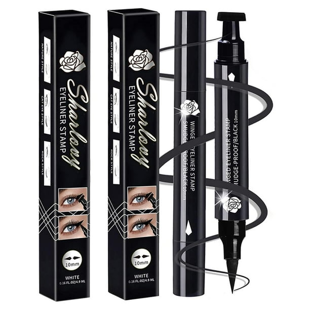 BONIESTORE Sello delineador de ojos con alas, paquete de 2 sellos de delineador de ojos de doble punta para ojos de gato con alas perfectas, lápiz delineador de ojos líquido de larga duración, resiste