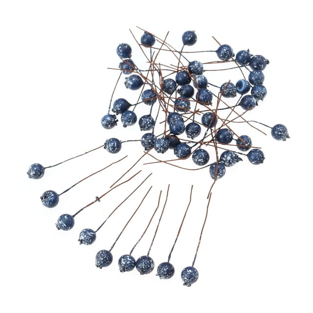 50pcs Blue Fruit Berry Holly Flor artificial Pick Christmas DIY Decoración para el hogar Adorno (12 mm)