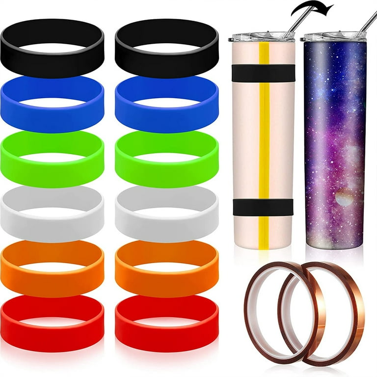 Eummy Silicone Bands Elastic Heat Resistant Sublimation Paper Holder Ring Band Prevent Ghosting Water Bottle Bands with Heat Tape for Wrapping Cups