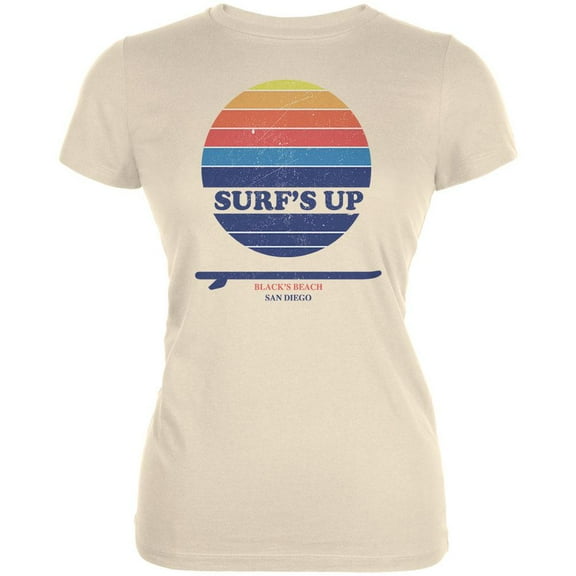 Surf's Up Black's Beach San Diego Cream Juniors Soft T-Shirt - Medium