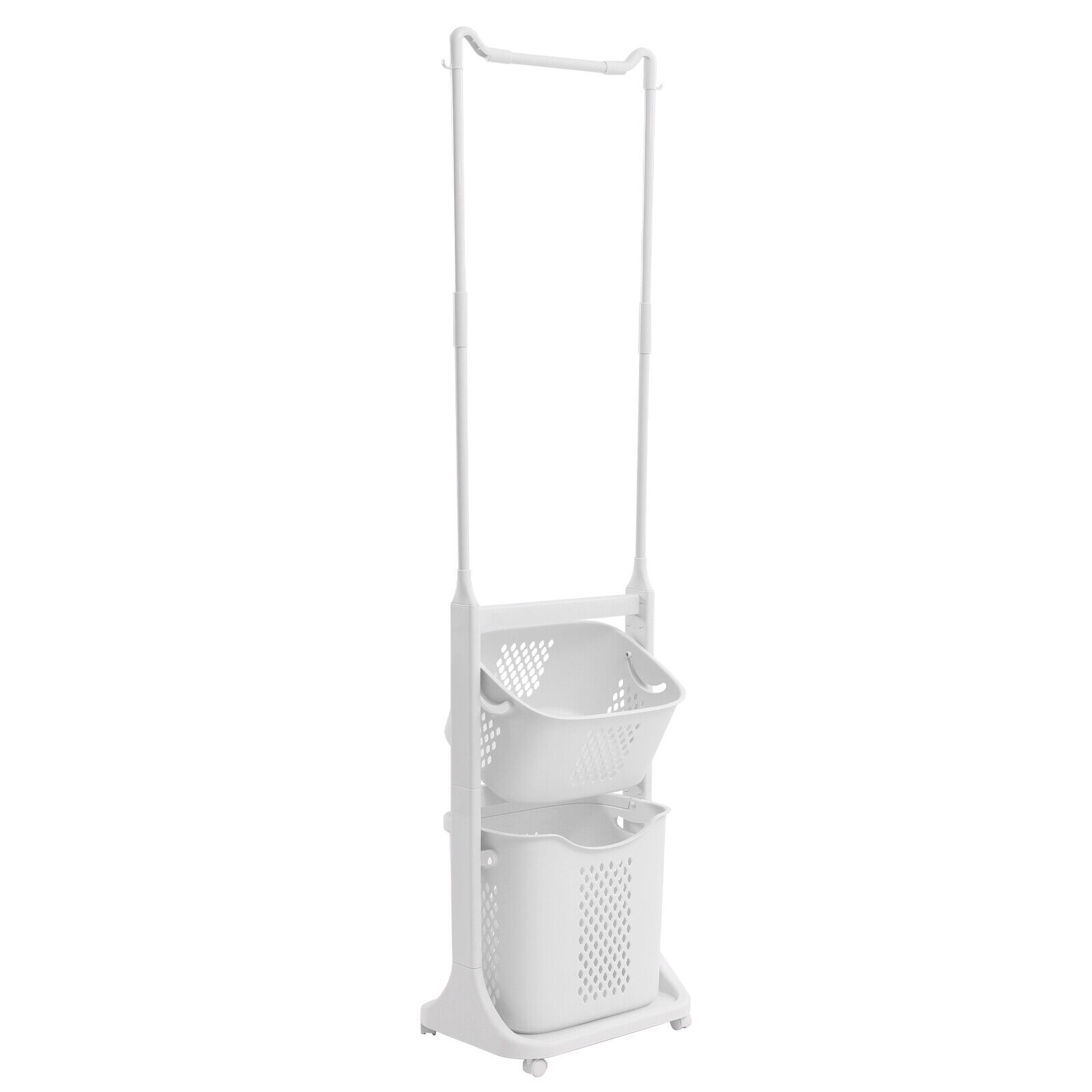 White Laundry Hamper Basket Sorter Wash Clothes Storage Organizer Rolling Rack Shelf Dirty Clothes Laundry Basket 17.3*13*68.5in