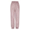 thumbnail image 4 of successthop Sequin Joggers for Women Sparkly Party Loose Causal Pants Elastic Pants Solid Trendy Disco Trousers Pink S, 4 of 8