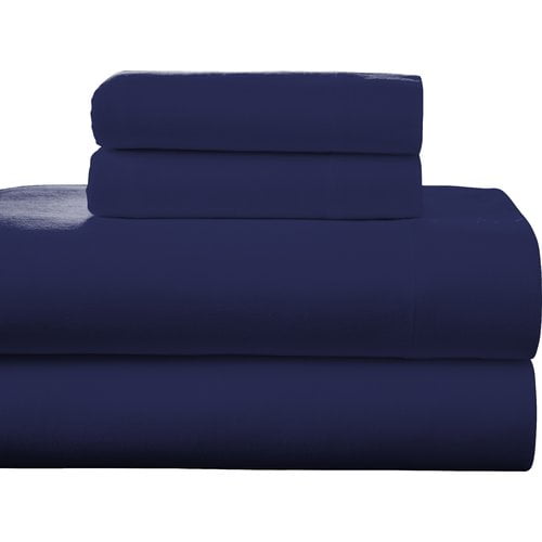 Pointehaven Ensemble de Poche Profonde en Flanelle avec Drap Plat Surdimensionné, Simple XL, Bleu Marine