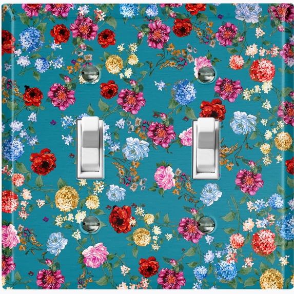Metal Light Switch Plate Outlet Cover Colorful Floral Garden Wallpaper Teal ROS036