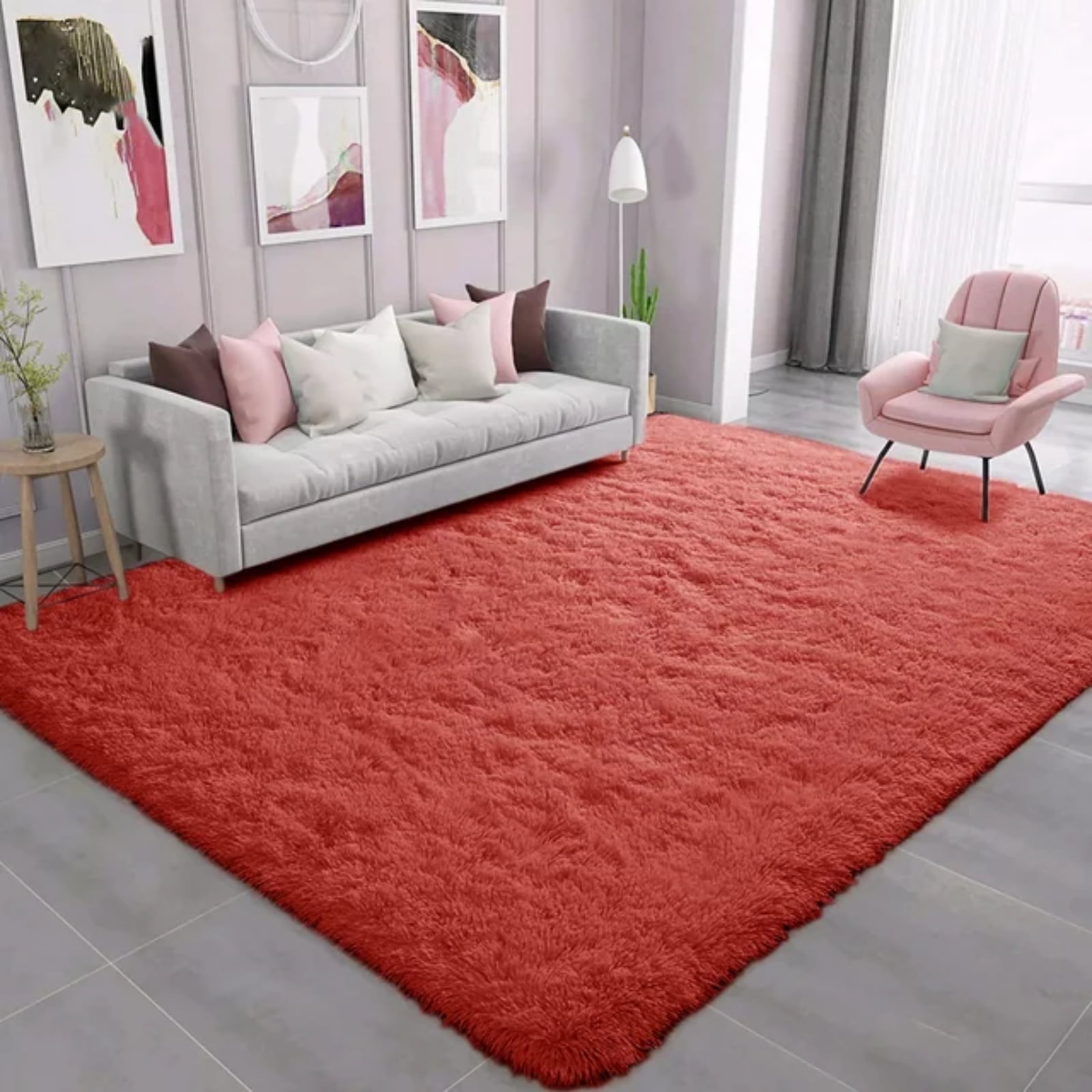 SUSUZI 5' x 7' Shaggy Area Rug, 2" Thick Ultra Plush Fluffy Carpet with Non-Slip PVC Backing, Red Modern Soft Rug for Bedroom Living Room Kids Room