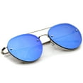 thumbnail image 5 of zeroUV Unisex Modern Slim Temple Brow Bar Rimless Colored Mirror Flat Lens Aviator Sunglasses 59mm (Silver / Blue Mirror) - 59mm, 5 of 5