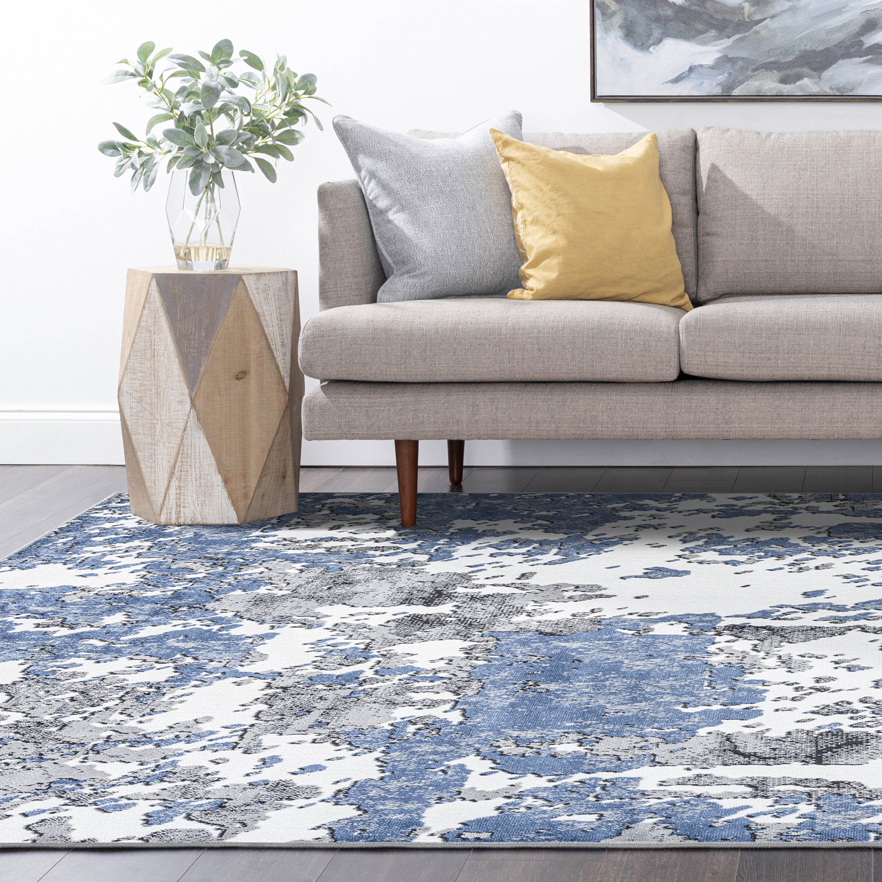 Contemporary 5x8 Area Rug (5'3'' x 7'3'') Abstract Blue, Gray Living Room Easy to Clean