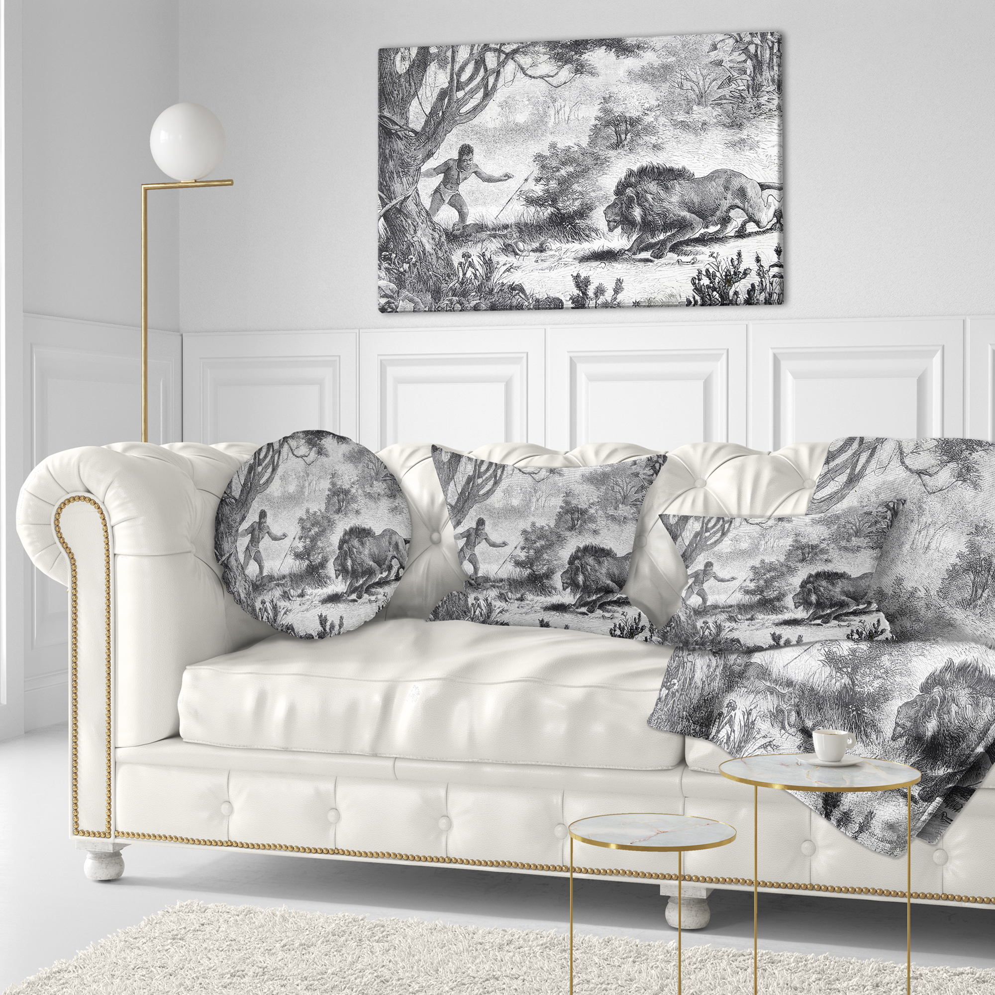Designart Lion Eating Man - Animal Throw Pillow - 12x20