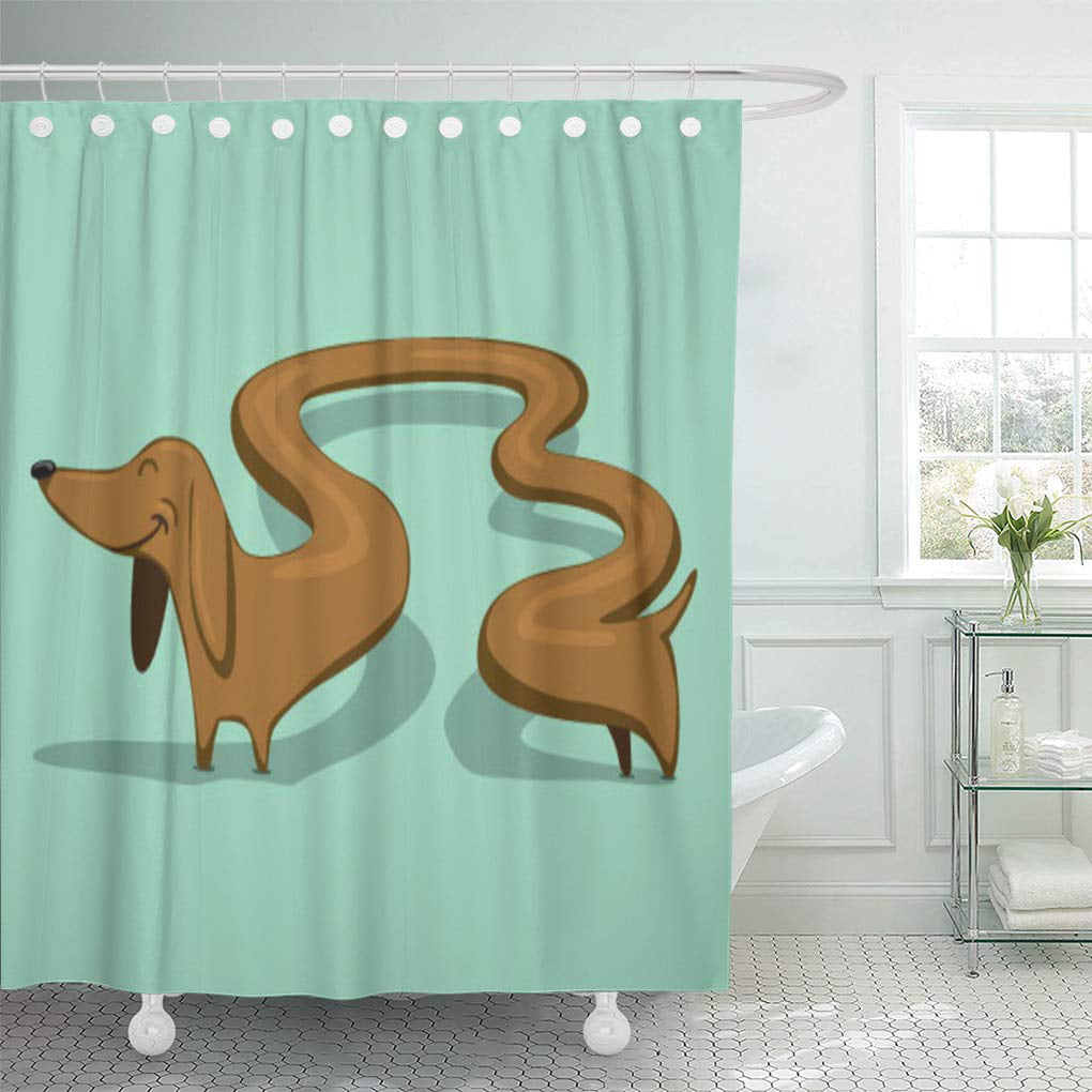 Cute Brown Dachshund Dogs Extra Long Waterproof Shower Curtain Liner & Hooks 