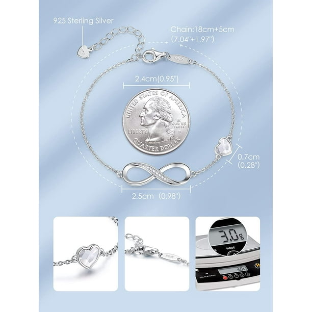 Pulsera Infinito Mujer Plata 925, Pulsera Amor Mujer Ajustable, Joyas Mujer Regalos Navidad Para Mujer Cumpleaños Día Madre Regalo Mamá Pulseras Corazón Infinito Plata Rojo Verde | Bodega Aurrera En Línea