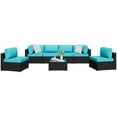 thumbnail image 2 of Walsunny 7 Pieces Patio Conversation Set, All-Weather Black Rattan Wicker Patio Furniture Sets with 6 Chairs and 1 Coffee Table, Washable Couch Cushions,Blue, 2 of 6
