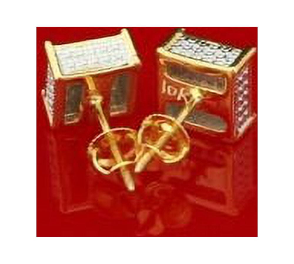 King of Bling's 10K Real Yellow Gold Real 0.15ct Diamond Square Stud Earring For Women And Men