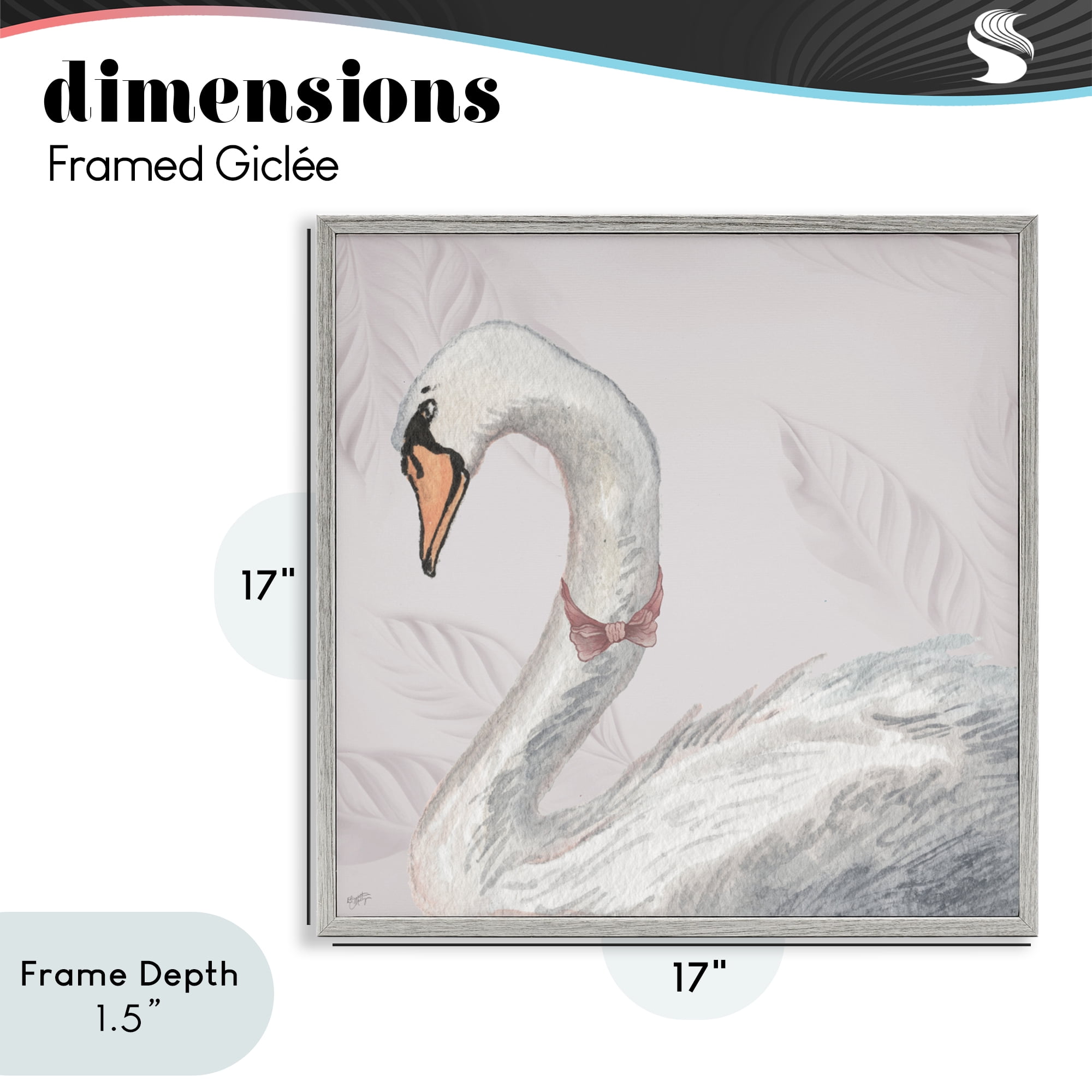 Stupell Industries Soft Classic Swan & Bow Gray Framed Giclee Art, design by Elizabeth Medley