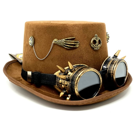 Steampunk Top Hat Mad Scientist Time Traveler Feather Halloween Costume Cosplay Party with Goggles