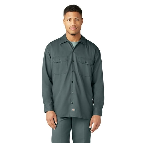 Dickies Men's Long Sleeve Work Shirt, Button-Down, Wrinkle-Resistant, Stain Release, Durable Twill, Chest Pockets