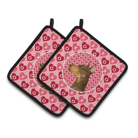 

Carolines Treasures SS4468PTHD Doberman Hearts Love and Valentines Day Portrait Pair of Pot Holders 7.5HX7.5W