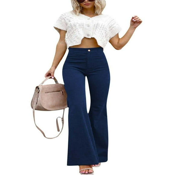Womens Corduroy Flare Pants Vintage High Waisted Bell Bottom Trousers Bootcut Pant