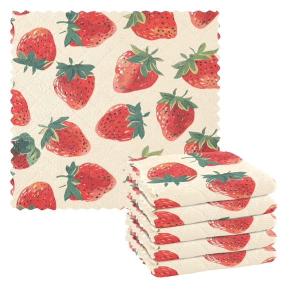 6 Pieces of Kitchen Towels 11x11Inch Kitchen Dish Cloths Kitchen Dish Towels Reuseable Cleaning Cloths Red Strawberry