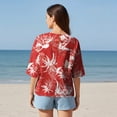 thumbnail image 2 of Women Casual Blouse Elbow Sleeve Round Neck Button-Back 100% Lyocell Red Aloha Crimson Floral Print, 2 of 2