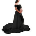 thumbnail image 2 of Limei Maternity Chiffon Mermaid Gown Off Shoulder Dropped Sleeve Fitted Photo Shoot Photography Dress, Black, L, 2 of 4