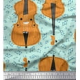 thumbnail image 1 of Soimoi Green Cotton Cambric Fabric Notes & Violin Musical Instrument Print Sewing Fabric Yard 42 Inch Wide, 1 of 3