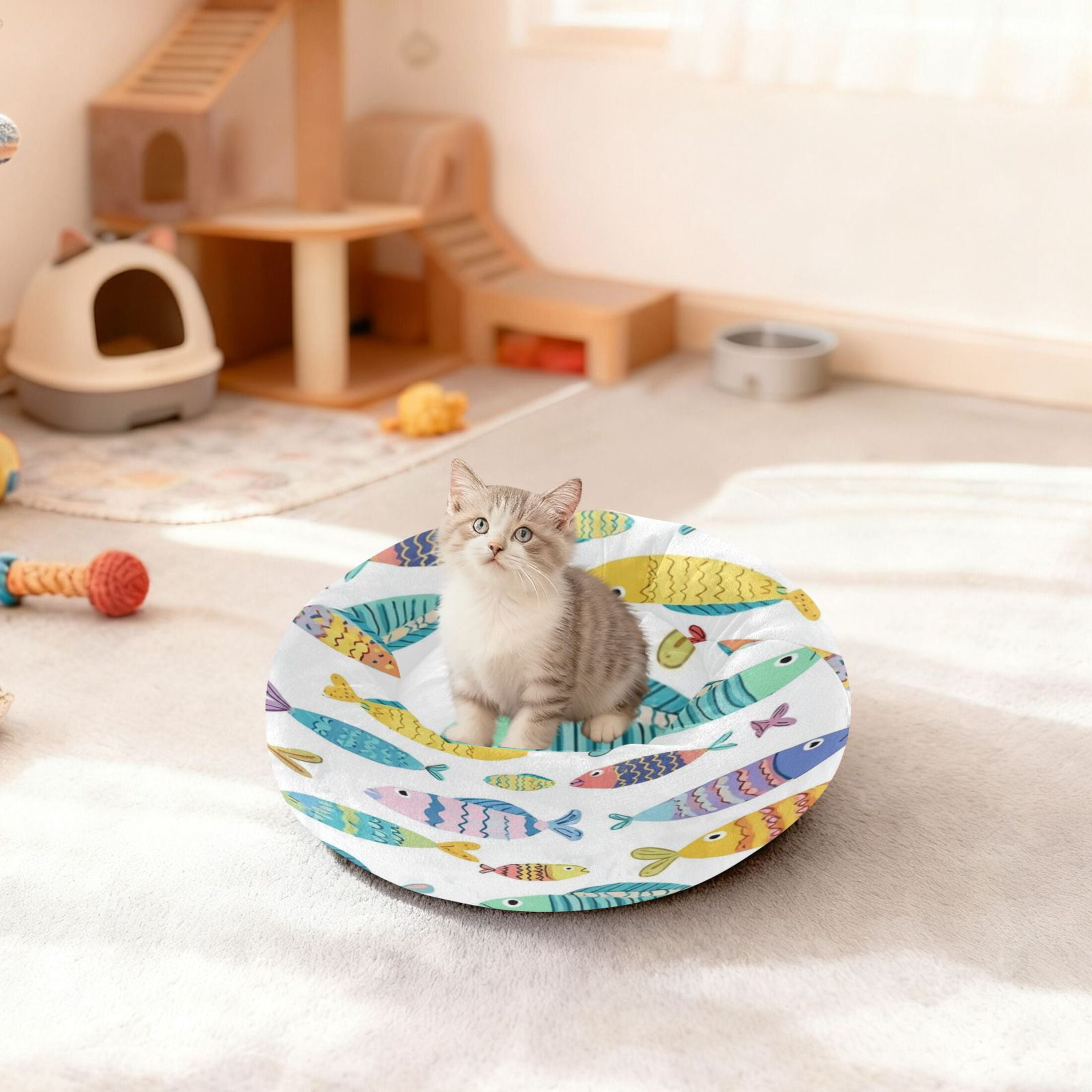 Iauyy Pet Couch Donut Cat Bed for Indoor Cats/Small Dogs Washable & Machine with Non-slip Bottom Calming Cat Furniture, Warm and Lovely Atmosphere (XS)