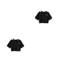 thumbnail image 3 of Sonducket Ropa de verano con cuello en V de rosa para mujer, camiseta ahuecada a la moda, camisetas cortas informales estampadas divertidas, casa 2piezas, 3 of 6