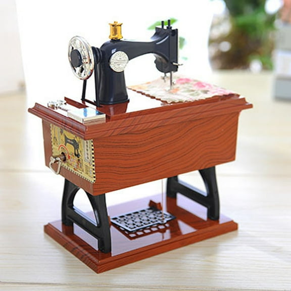 Vintage Music Box Mini Sewing Machine, Unique Funny Style Mechanical Birthday Gift Table Decor, Classical Treadle Sewing Machine Table Desk Mechanical Clockwork Music Box Decor