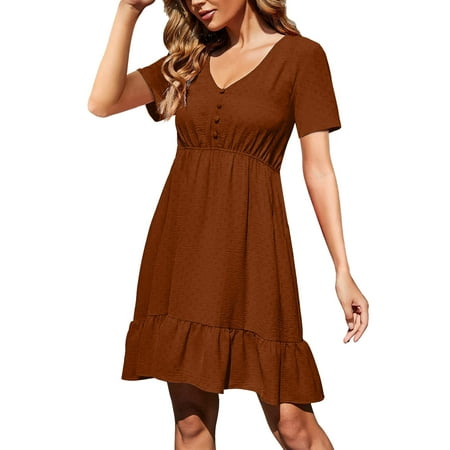

HSMQHJWE Retro Dress Tunic Dress Long Sleeve Summer Dresses For Women Fashion Casual V Neck Solid Button Chiffon Corset Slim Ruffle Short Sleeve Dress Pinstripe Dress Shirts For Women