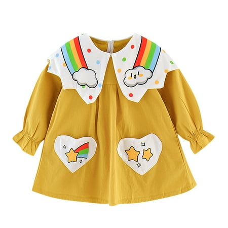 

Utoimkio Baby Girl Dresses Long Sleeve Casual Dresses for Girls Toddler Baby Girls Long Sleeve Cartoon Rainbow Print Princess Dress
