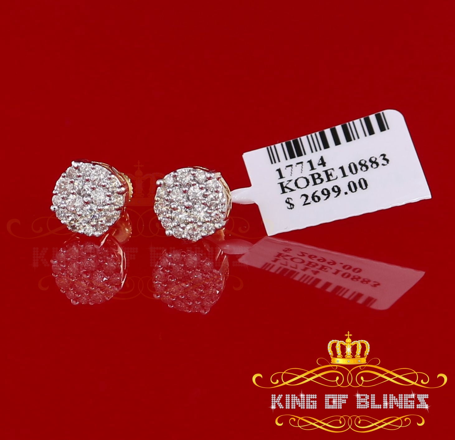 King of Bling's 10K Real Yellow Gold with 0.75CT Real Diamond Men's/Women's Stud Round Earrings