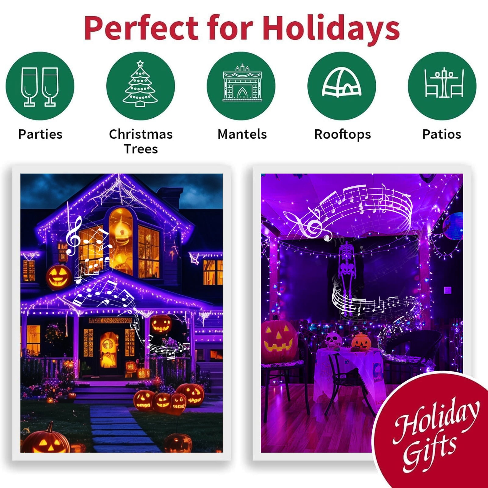 66ft Halloween Lights with Music Motion Sensor Controller,200 LED Fairy Starry String Light Plug in for Indoor Outdoor Xmas Tree Wedding Party Decoration (Purple)