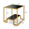 thumbnail image 4 of COSVALVE Modern Black Glass Top 2-Piece Table Set,include Coffee Table and End Table,Bronze Metal Frame with Shelf, 4 of 14