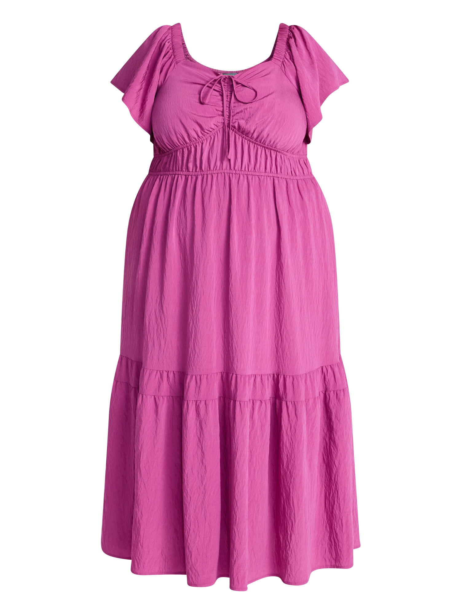 Terra & Sky Women's Plus Size Sweetheart Maxi Dress with Flutter Sleeves, Sizes 0X-5X