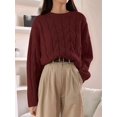thumbnail image 6 of Womens Sweaters Fall Knit Long Sleeve Crewneck Oversized Sweater Pullover Loose Outfits Wine Red One size, 6 of 8