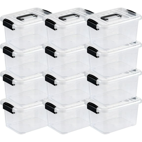 XiHuaZhaoChen Plastic Storage Bin, Stackable and Nestable Storage Boxes with White Lids and Secure Latching Buckles, Large Storage Container (CLEAR, 6QT 12PACK)