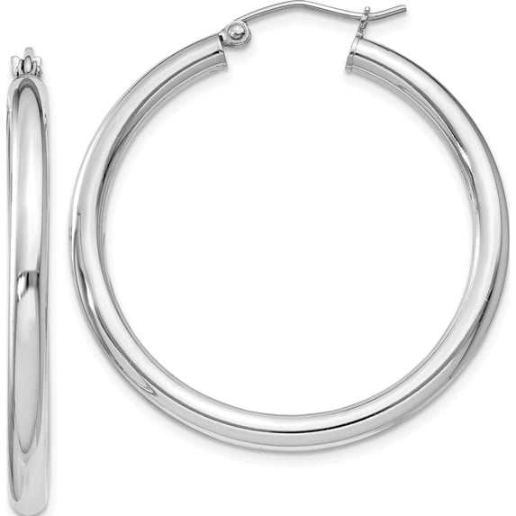 Sterling Silver Rhodium-Plated 3mm Round Hoop Earrings (36 X 34) Made In Mexico qe810
